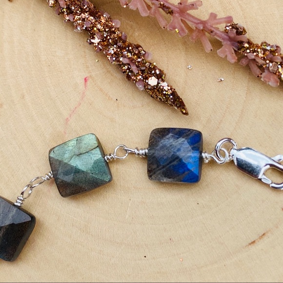 Labradorite, Moonstone Gemstone Sterling Bracelet - Picture 6 of 7